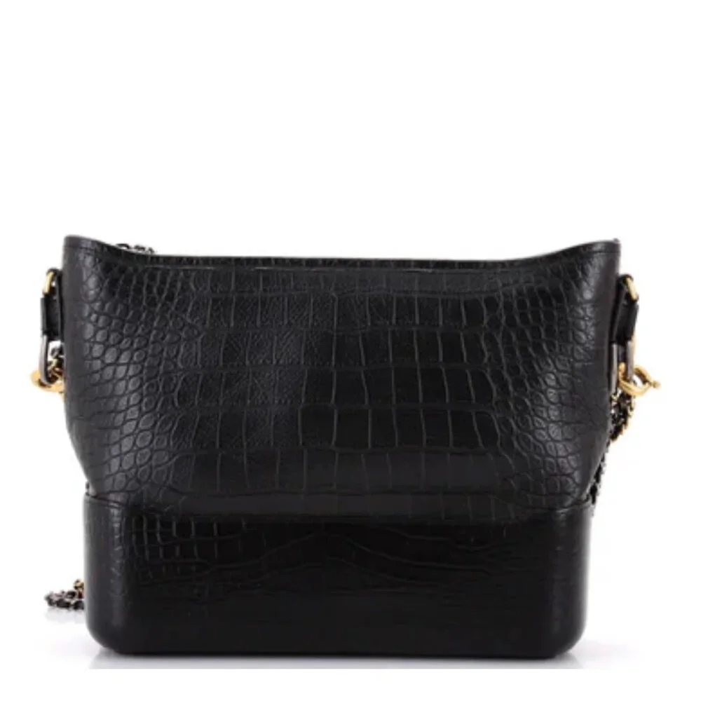 CHANEL RARE Gabrielle Hobo w/ Logo Handle Crocodile Embossed Calfskin Medium Bag